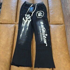 Hellstar Black Yoga Sweatpants / Joggers Washed Black / White Mens Size S, M, L